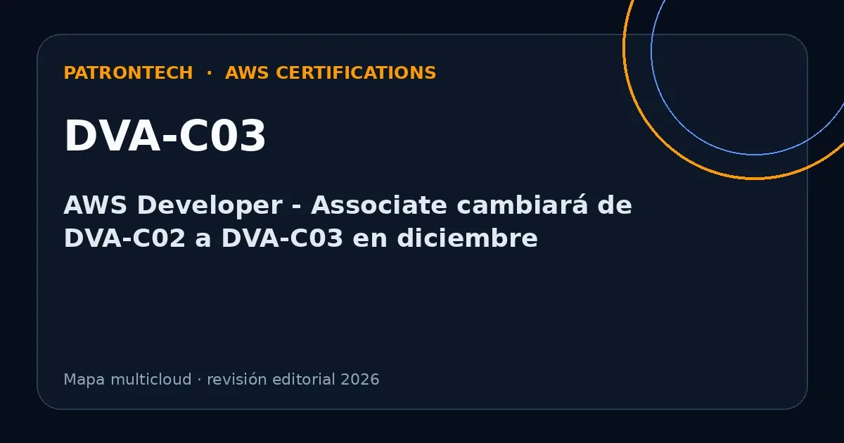 Portada editorial de PatronTech sobre AWS y DVA-C03