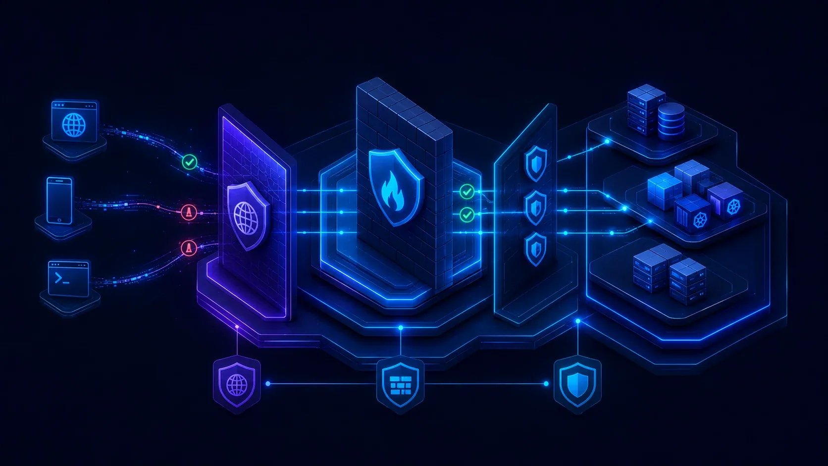 Comparación visual de Azure Firewall, Network Security Groups y Web Application Firewall protegiendo diferentes capas de una arquitectura